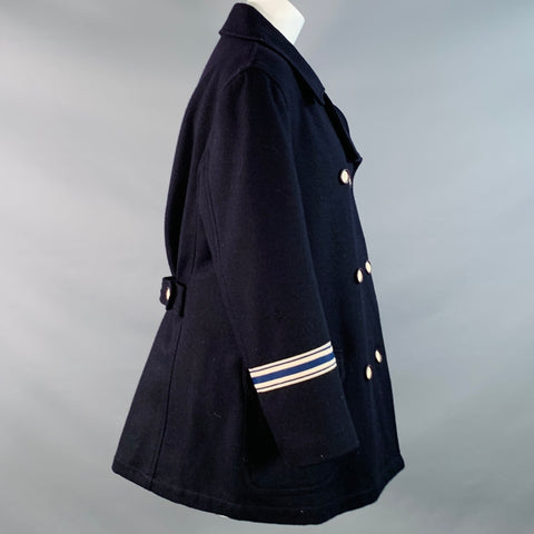 GIORGIO ARMANI Size M Navy White Wool Blend Double Breasted Coat