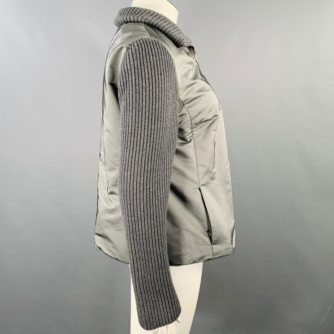 AKRIS Size 14 Grey Polyester Blend Knit Double Zipper Jacket