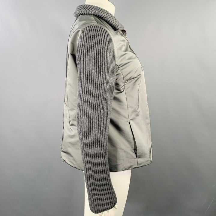 AKRIS Size 14 Grey Polyester Blend Knit Double Zipper Jacket