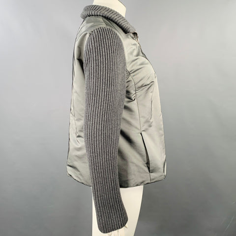 AKRIS Size 14 Grey Polyester Blend Knit Double Zipper Jacket