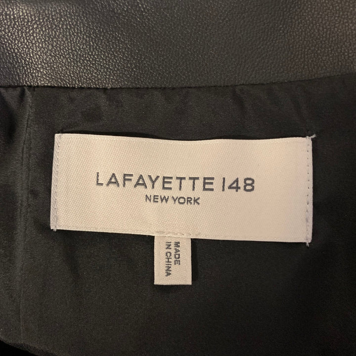 LAFAYETTE 148 Size 12 Black Leather Lambskin Pencil Mid-Calf Skirt