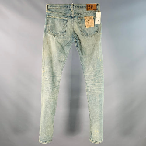 RRL by RALPH LAUREN Size 27 Blue Distressed Cotton Blend Skinny Selvedge Jeans
