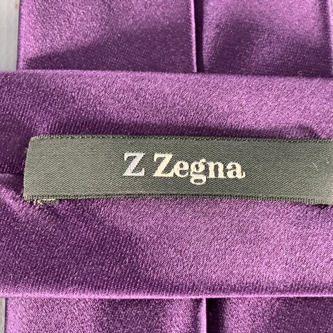 ERMENEGILDO ZEGNA Purple Silk Satin Tie