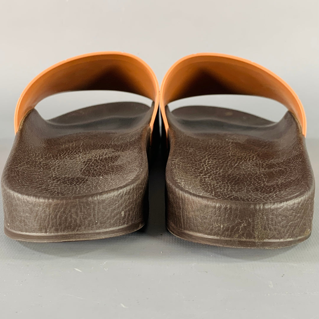 RAF SIMONS Size 10 Tan Black Checkered Rubber Slide Sandals