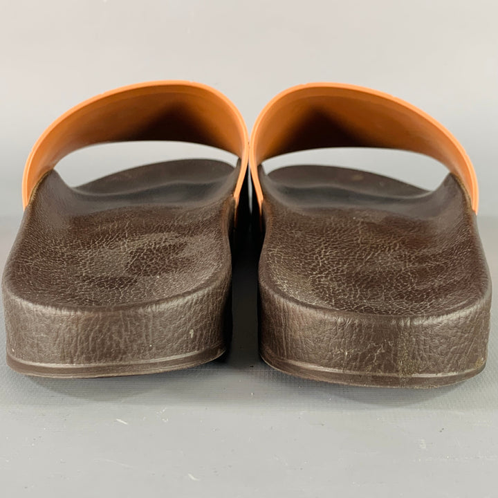 RAF SIMONS Size 10 Tan Black Checkered Rubber Slide Sandals
