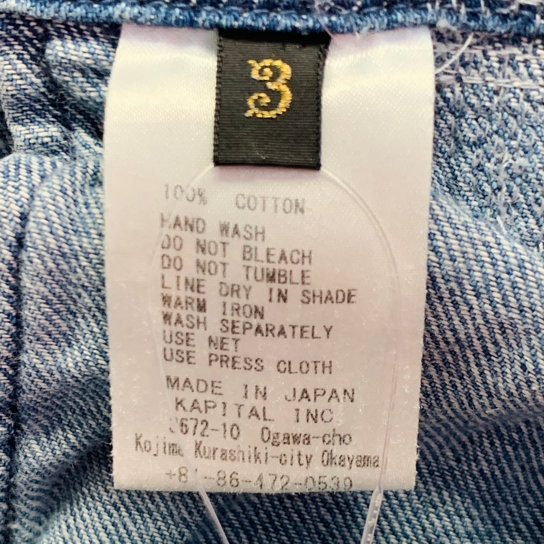 KAPITAL KOUNTRY Size L Crash Reissue Blue White Distressed Cotton Drop-Crotch Casual Pants