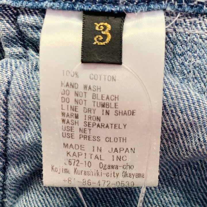 KAPITAL KOUNTRY Size L Crash Reissue Blue White Distressed Cotton Drop-Crotch Casual Pants