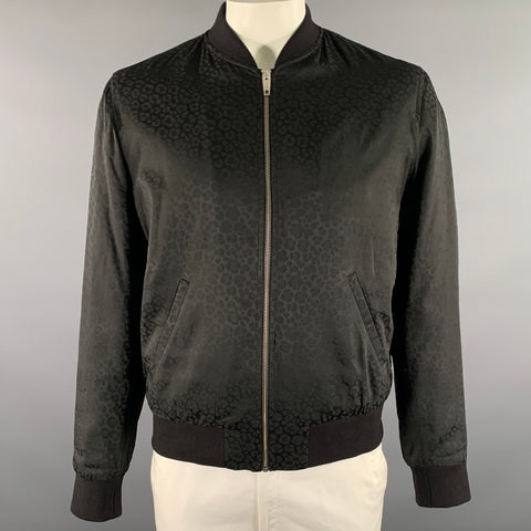 THE KOOPLES Size XL Black Animal Print Viscose Blend Bomber Jacket