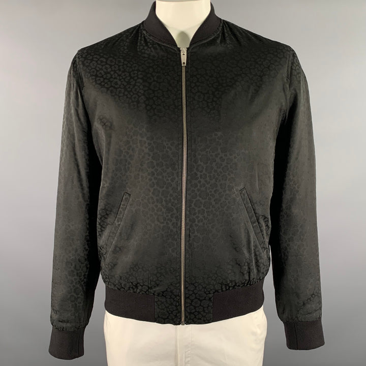 THE KOOPLES Taille XL Blouson style bomber noir en mélange de viscose à imprimé animalier