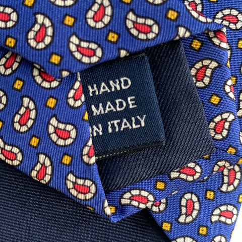 POLO Navy Red Yellow Paisley Grid Dot Silk Tie