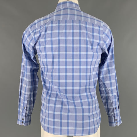 TED BAKER Size S Blue Light Blue Plaid Cotton One Pocket Long Sleeve Shirt