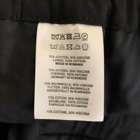 DRIES VAN NOTEN Pantalon en mélange de coton noir, taille élastiquée, taille 32