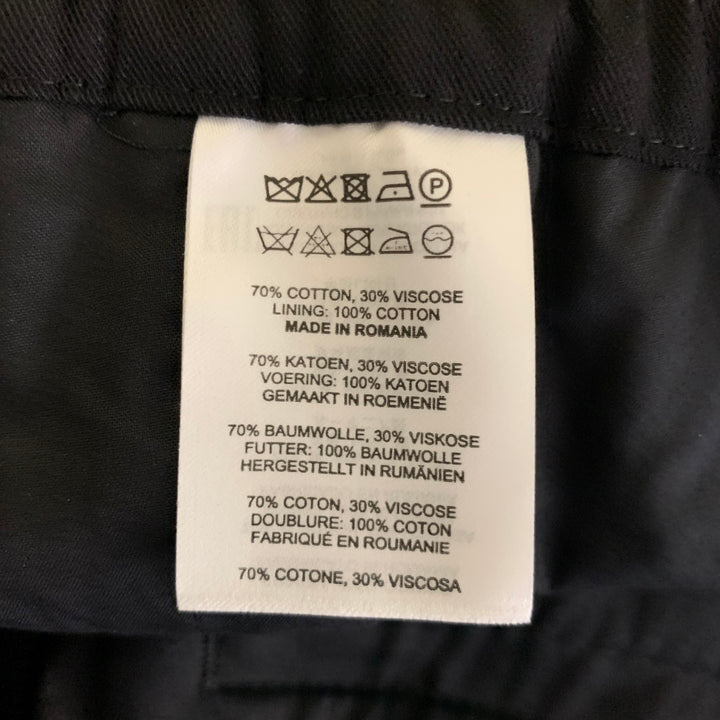DRIES VAN NOTEN Pantalon en mélange de coton noir, taille élastiquée, taille 32