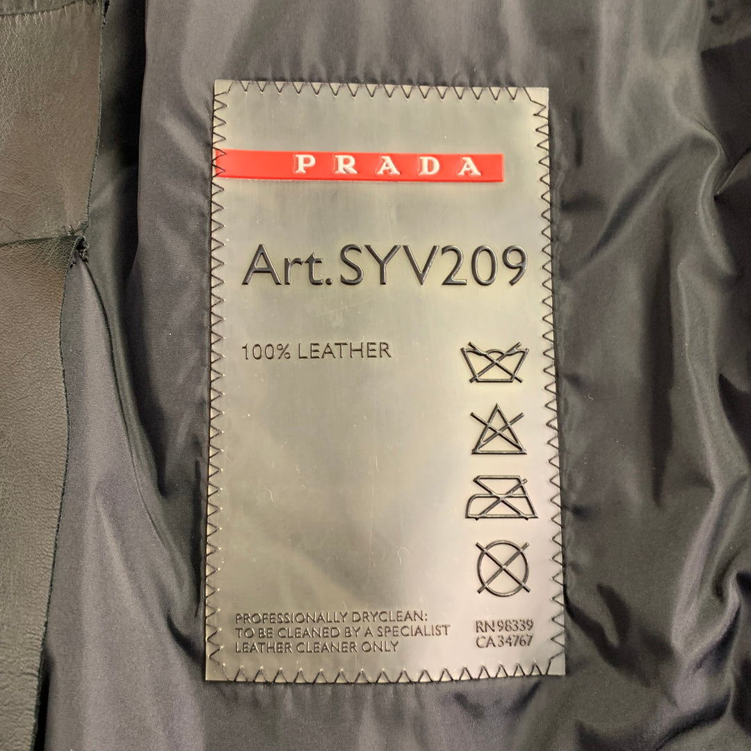 PRADA Size M Black Leather Zip Up Bomber Jacket