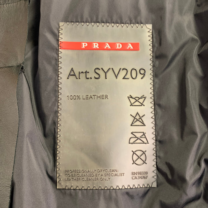 PRADA Size M Black Leather Zip Up Bomber Jacket