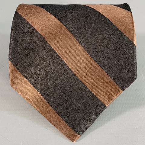 DONNA KARAN Brown Black Diagonal Stripe Italian Silk Tie