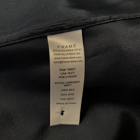 FRAME Size XL Navy Silk V Neck Blouse