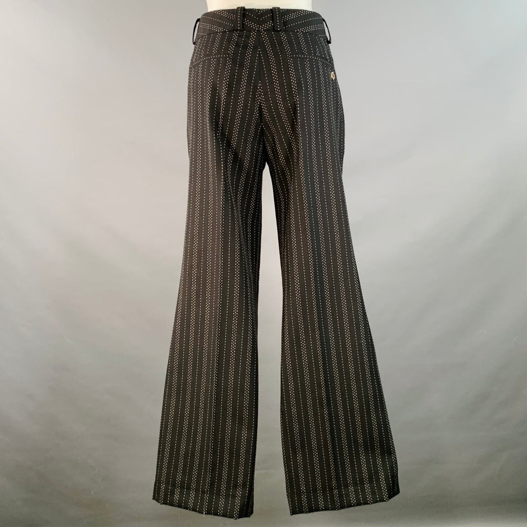 GUCCI Size 8 Black Grey Wool Cotton Dots Wide Leg Dress Pants