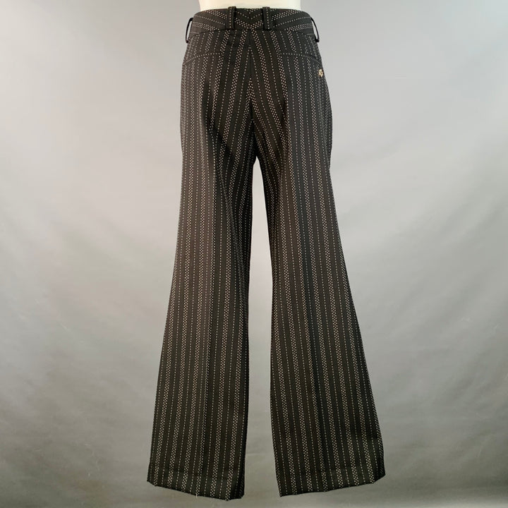 GUCCI Size 8 Black Grey Wool Cotton Dots Wide Leg Dress Pants