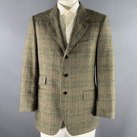 ETRO Size 46 Tan Olive Glen Check Wool Cashmere Notch Lapel Sport Coat