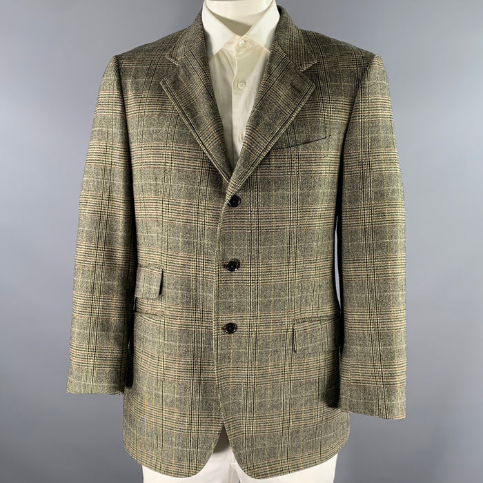 ETRO Size 46 Tan Olive Glen Check Wool Cashmere Notch Lapel Sport Coat