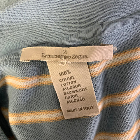 ZEGNA Size L Blue Orange White Stripe Cotton Quarter Zip Polo