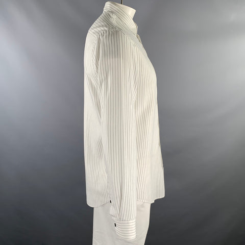 ARMANI COLLEZIONI Chemise ample à manches longues en coton rayé blanc et noir, taille L