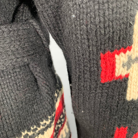 RALPH LAUREN Size S Black Red Black Wool Shawl Collar Cardigan