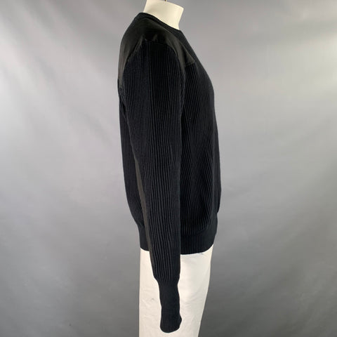 NEIGHBORHOOD Size XL Black Patch Wool Cotton Ribbed Sweater
