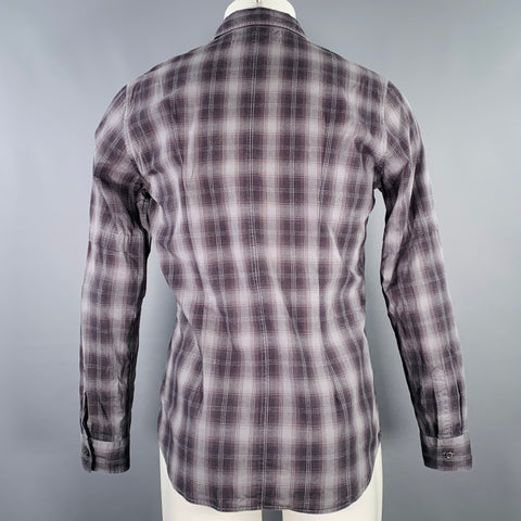 ROBERT GELLER Size S Grey Charcoal Plaid Cotton Spread Collar Long Sleeve Shirt