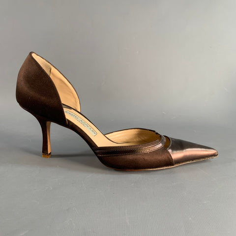 JOSEPH AZAGURY Size 7 Brown Silk Pointed Toe Pumps