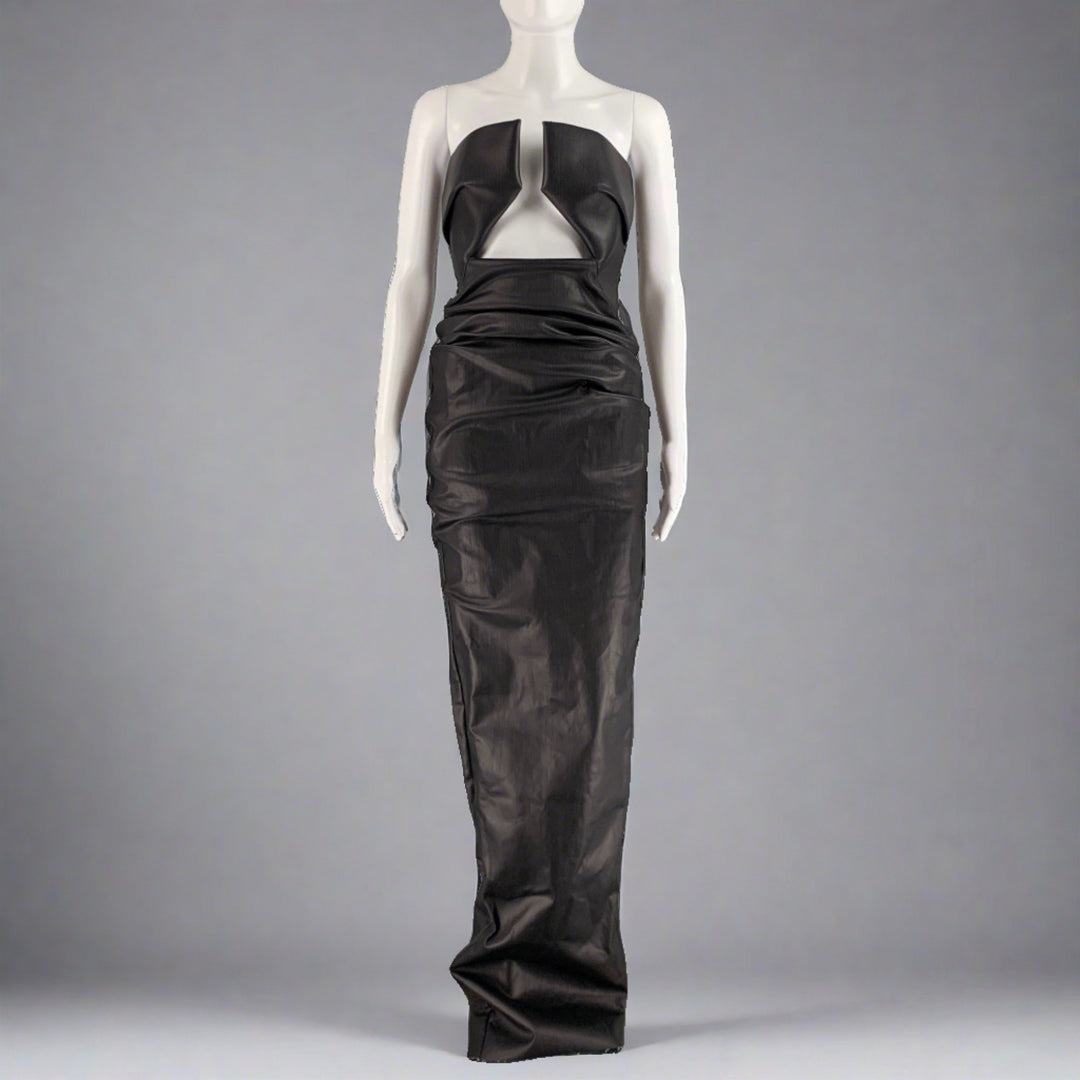 rick owens black and white dress RICK OWENS SS22 FOGACHINE Size S Black Prong Leather Denim Lining Maxi Dress  – Sui Generis Designer Consignment