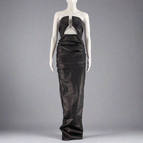 RICK OWENS SS22 FOGACHINE Size S Black Prong Leather Denim Lining  Maxi Dress