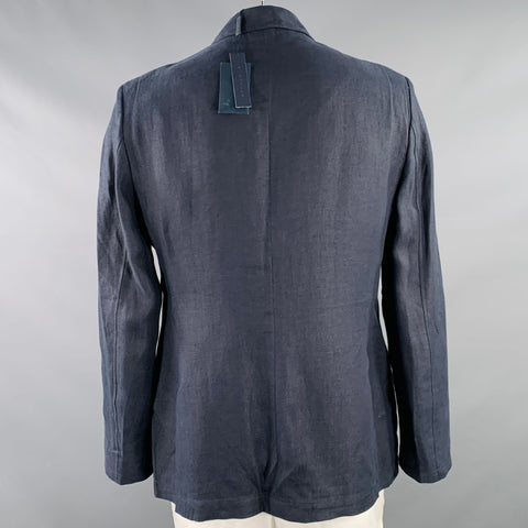ELIE TAHARI Size 42 Redford Navy Hemp Linen Notch Lapel Jacket