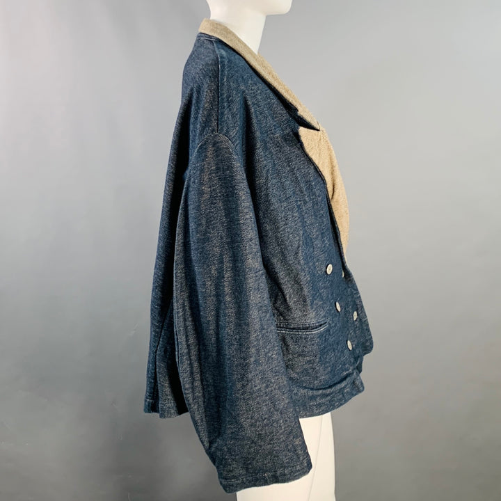 KAPITAL Size XS Indigo Tan Cotton Twill Double Breasted Peak Lapel Jacket