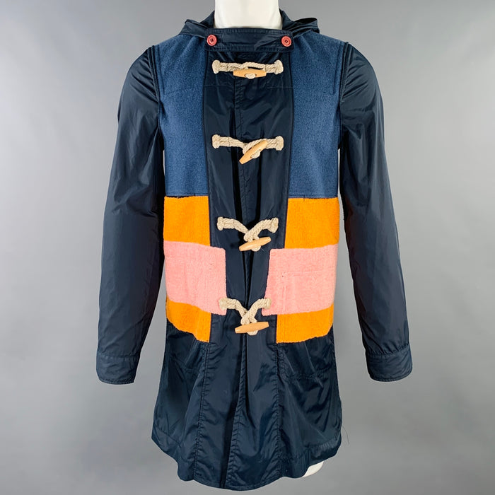 COMME des GARCONS SHIRT Size S Navy Multi Color Hooded Color Block Toggle Coat