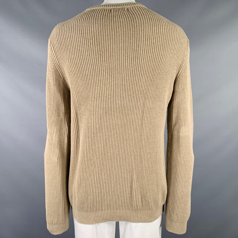 NEIMAN MARCUS Size XL Beige Knit Cotton Crew Neck Sweater
