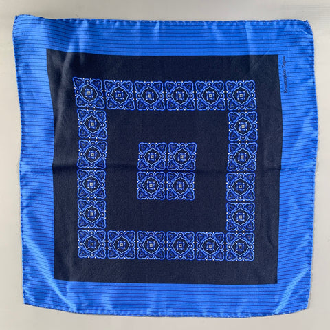 ERMENEGILDO ZEGNA Blue Navy Stripe Silk Pocket Square