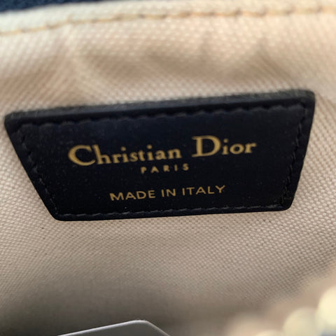 CHRISTIAN DIOR Blue Khaki Monogram Leather Trim Canvas Bags