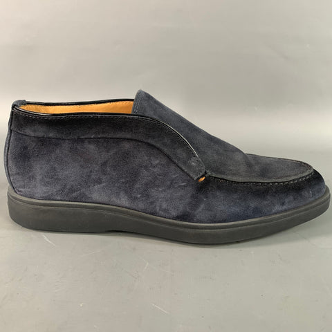 SANTONI Size 9.5 Navy Solid Suede Chukka Loafers