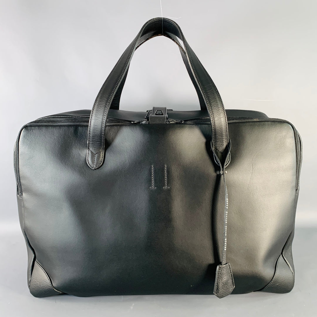 GOLDEN GOOSE Black Silver Leather Top Handle Duffle Bag
