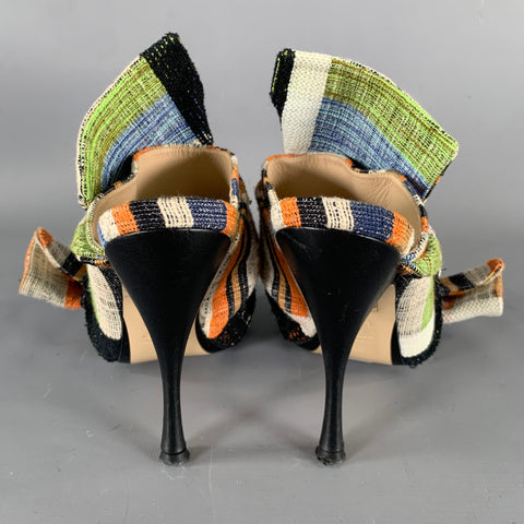 No. 21 Size 7.5 Tan Multi-Color Raso Peep Toe Pumps