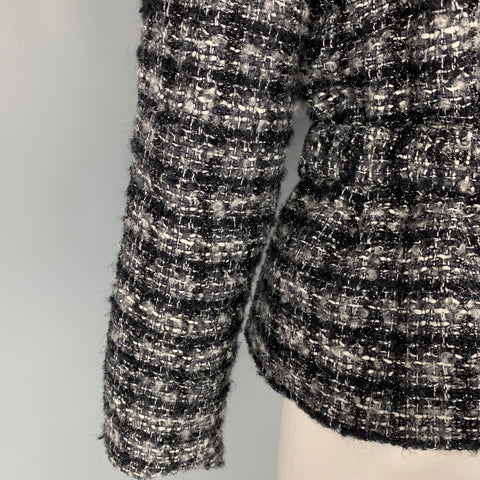 EMPORIO ARMANI Size 4 Black White Wool Woven Hooded Jacket