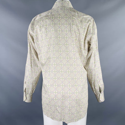 ETRO Size M Green Blue Print Cotton Button Up Long Sleeve Shirt