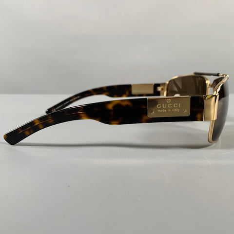GUCCI Gold Tortoise Shell Aviator Square Sunglasses