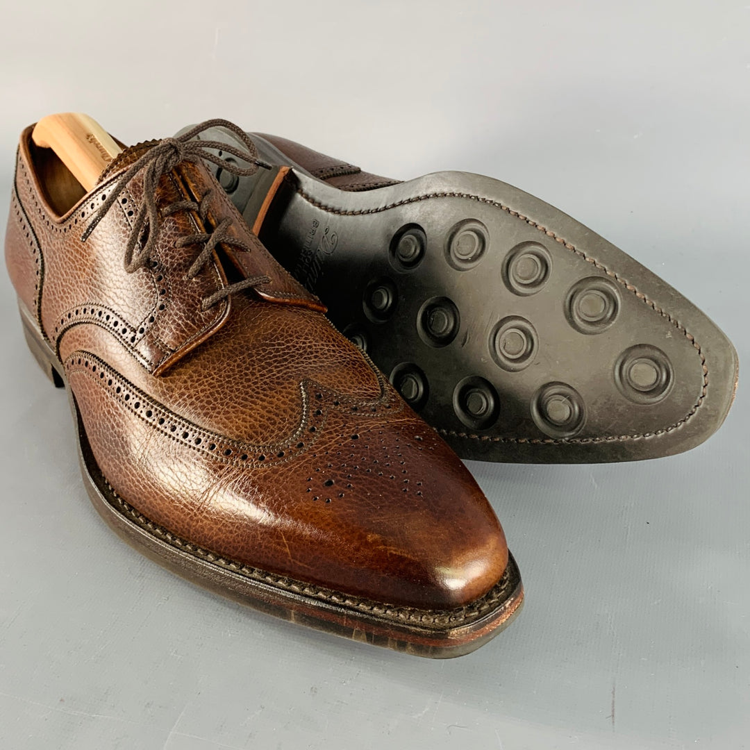 GEORGE CLEVERLEY Size 12 Brown Perforated Pebble Grain Leather Derby Lace-Up Shoes