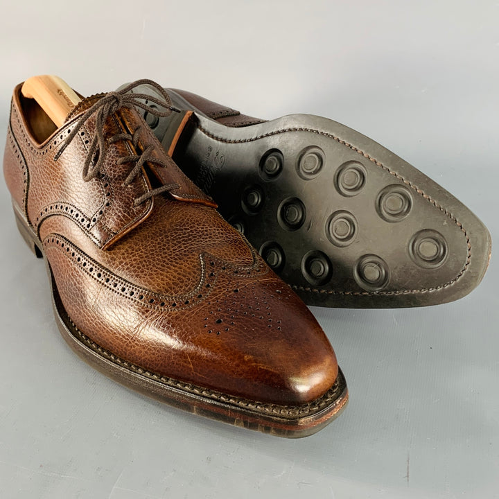 GEORGE CLEVERLEY Size 12 Brown Perforated Pebble Grain Leather Derby Lace-Up Shoes