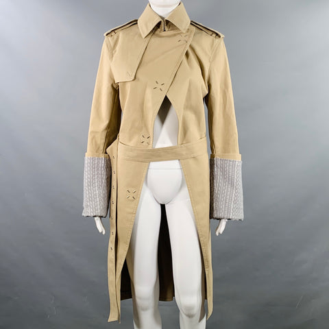 ALEXANDER WANG Spring 2014 Size 2 Runway Beige Grey Cotton Blend Logo Cutaway Trenchcoat
