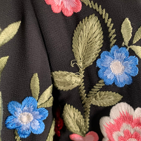 NEEDLE AND THREAD Size 8 Black Multi Color Embroidered Floral Polyester Bomber Jacket