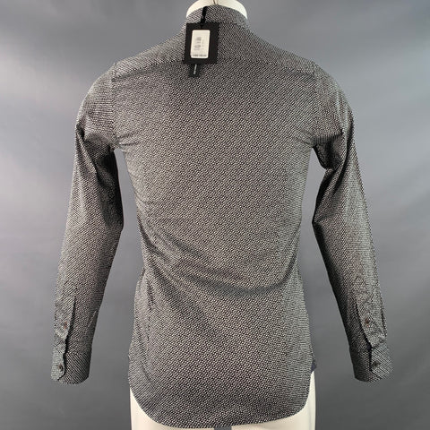 TED BAKER Size XS Blolet Black White Leaves Cotton Spread Collar Long Sleeve Shirt